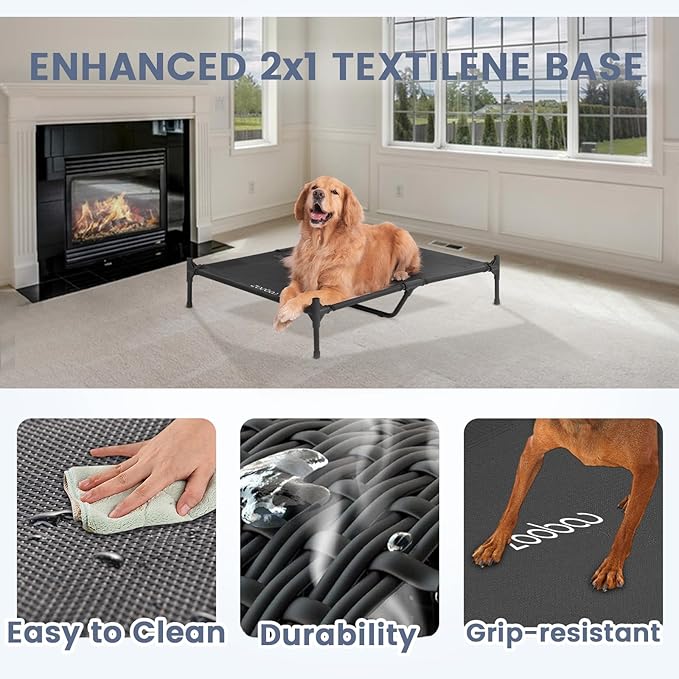 42" 2-in-1 Dog House for Medium Dogs, Elevted Dog House Outdoor/Indoor, Puppy Shelter Outside,Water Resistant 600D PVC and Durable 2x1 Textilene Raised Dog Bed(Blue)-PawvioPets