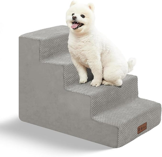 GGIB Non-Slip Pet Stairs for Small Dogs & Cats - 4-Step, Removable Washable Cover, Light Grey, 17" H-PawvioPets