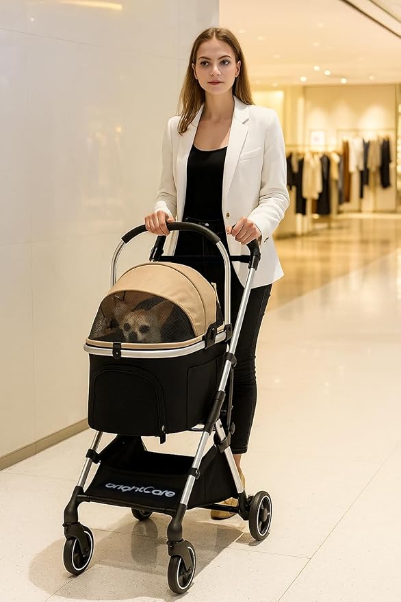 3-in-1 Small Pet Carrier with Stroller for Small Dogs & Cats Under 20 lb – Removable Carrier Converts to Car Seat – Lightweight, One-Hand Fold, No-Zipper Entry-PawvioPets