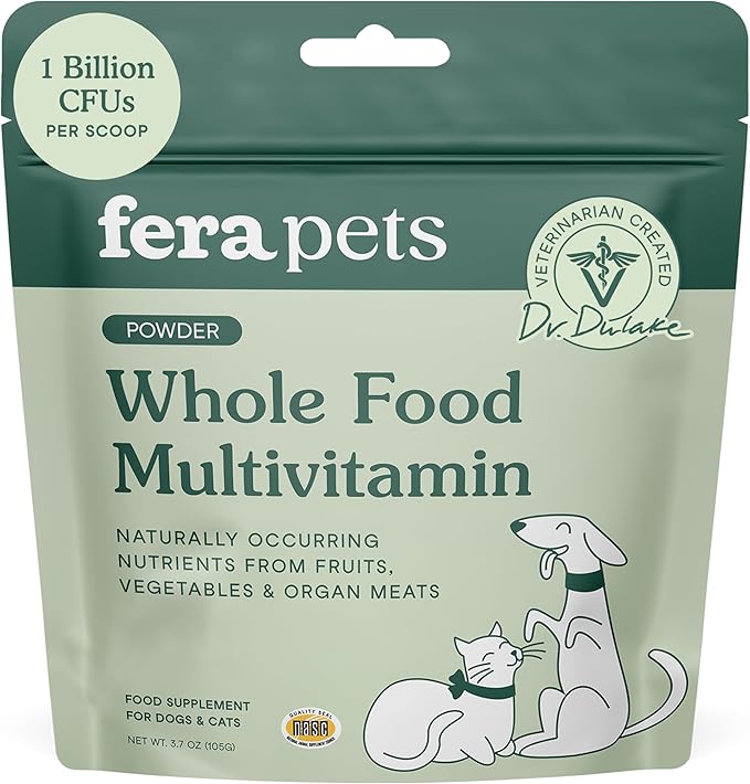 Fera Pets Whole Food Multivitamin Cat & Dog Food Topper with Probiotics, Antioxidants, & Essential Dog Vitamins & Minerals - Nutrients from Fruits, Vegetables, & Organ Meats - 3.7 oz-PawvioPets