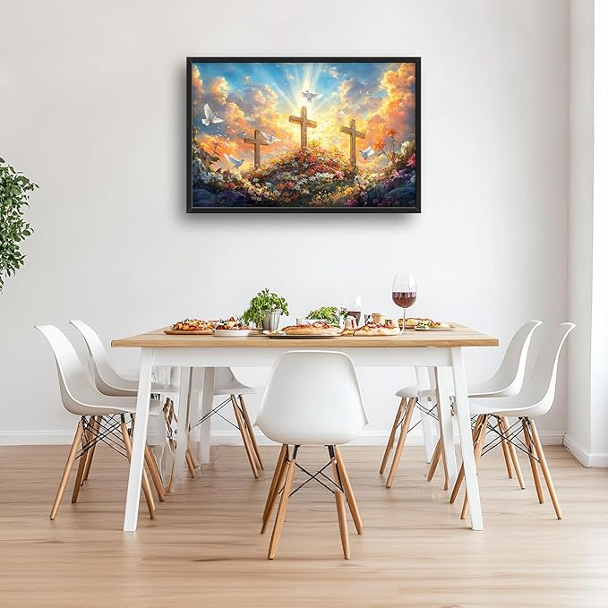 Framed Large Christian Jesus Wall Art, Oversized Floral Dove Wall Decor for Living Room, Landscape Canvas Painting Peaceful Pictures Modern Artwork for Living Room Bedroom Office 36"x24"-PawvioPets