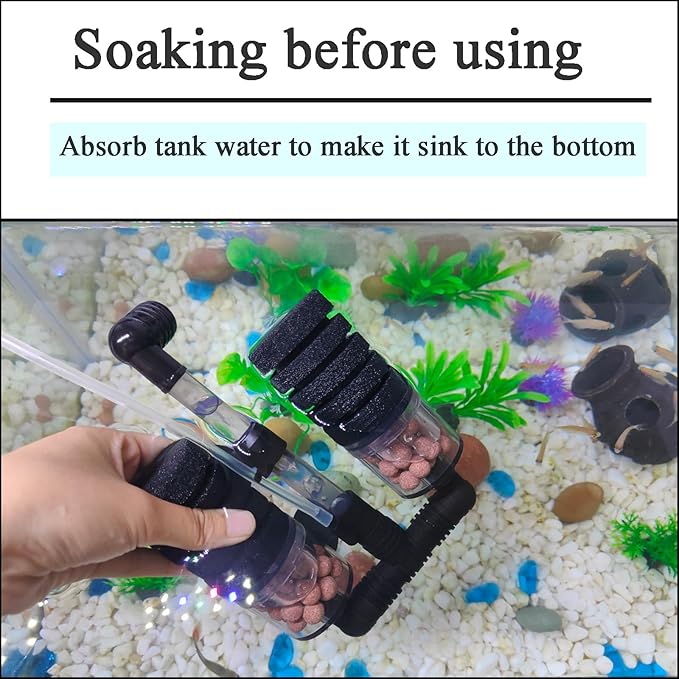 AQUANEAT Aquarium Air Powered Sponge Filter with Ceramic Media Balls, for Betta Fry Shrimp Fish Tank, with 2 Spare Sponges, Small-PawvioPets