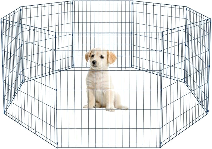 30 Tall Dog Blue Playpen Crate Fence Pet Kennel Play Pen Exercise Cage -8 Panel-PawvioPets