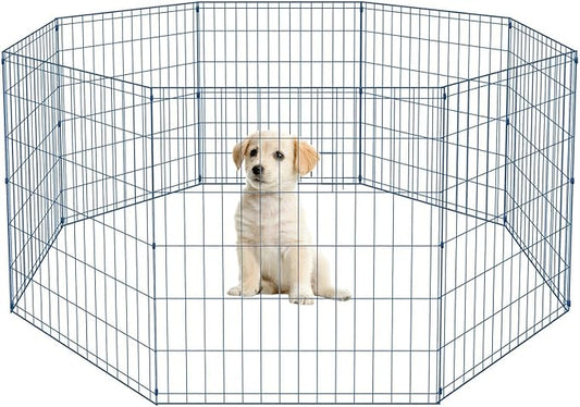 30 Tall Dog Blue Playpen Crate Fence Pet Kennel Play Pen Exercise Cage -8 Panel-PawvioPets