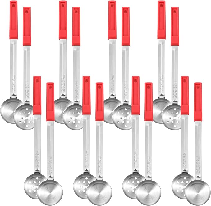 16 Pcs Portion Control Serving Spoons, Restaurant Measuring Serving Ladle Utensils, Portion Control Slotted Scoops for Weight Loss, Solid and Perforated Scoops(Red,2 oz)-PawvioPets