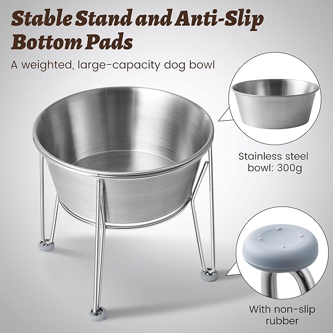 Elevated Dog Bowls for Large & Medium Dogs - Stainless Steel 64oz/8 Cup Raised Feeder with Non-Slip Base, Dual Food & Water Bowls 2-Pack-PawvioPets