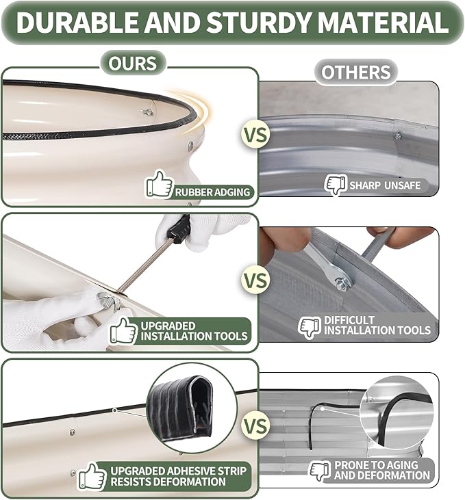 1MORE Galvanized Raised Garden Bed- Planter Garden Boxes Outdoor, Raised Beds for Gardening, 8x2x1ft Metal Garden Bed Kit for Vegetables Flower, Planter Raised Beds with Protective Tape & Tools.White-PawvioPets