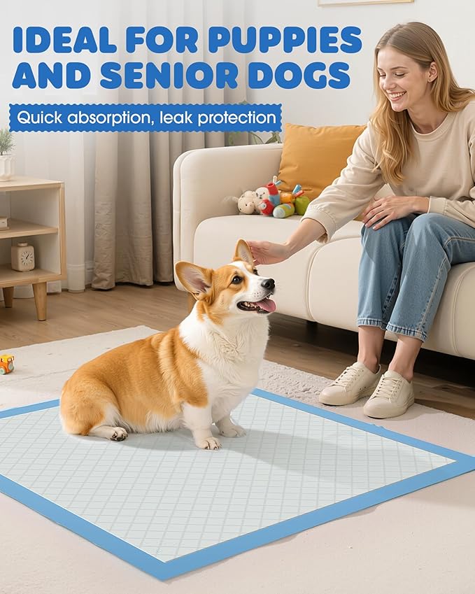 100-Pack X-Large Puppy Pads - 34'' x 28'' Pee Pads for Dogs Potty Training with Leak-Proof Quick-Dry Design, 6-Layer Wee Wee Pads for Dogs, Blue-PawvioPets