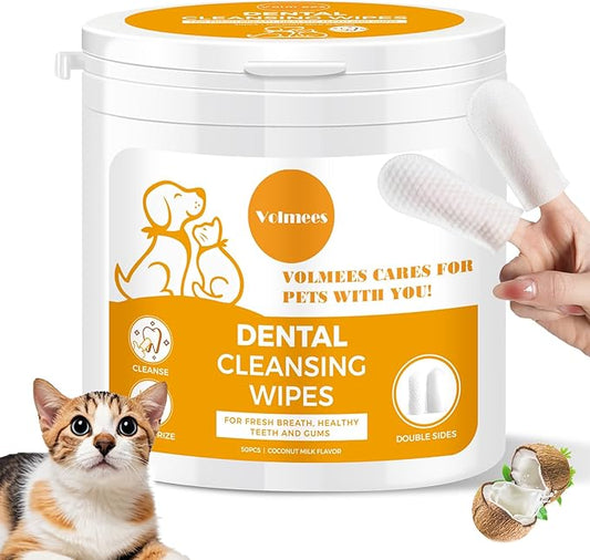 Dog Dental Wipes, Pet Dental Finger Wipes for Dogs & Cats, Dog Teeth Cleaning Wipes, Reduce Plaque & Tartar Buildup, Fresh Breath, Protect Gums, Dog Ear Cleaner Wipes Remove Wax, Coconut Scent, 50Pcs-PawvioPets