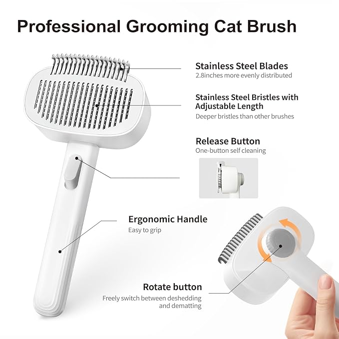 Deshedding Brush with Metal Comb for Detangling and Dematting Long, Flea Comb Cat Combs with Long & Short Stainless Steel Teeth, Matted Fur on Cats and Dogs (3 Pack)-PawvioPets