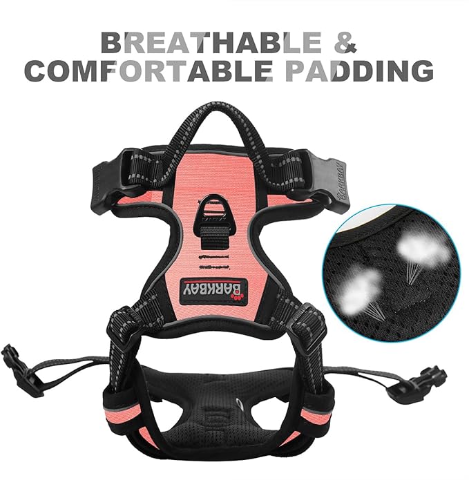 BARKBAY No Pull Dog Harness Front Clip Heavy Duty Reflective Easy Control Handle for Large Dog Walking(Light Pink,S)-PawvioPets