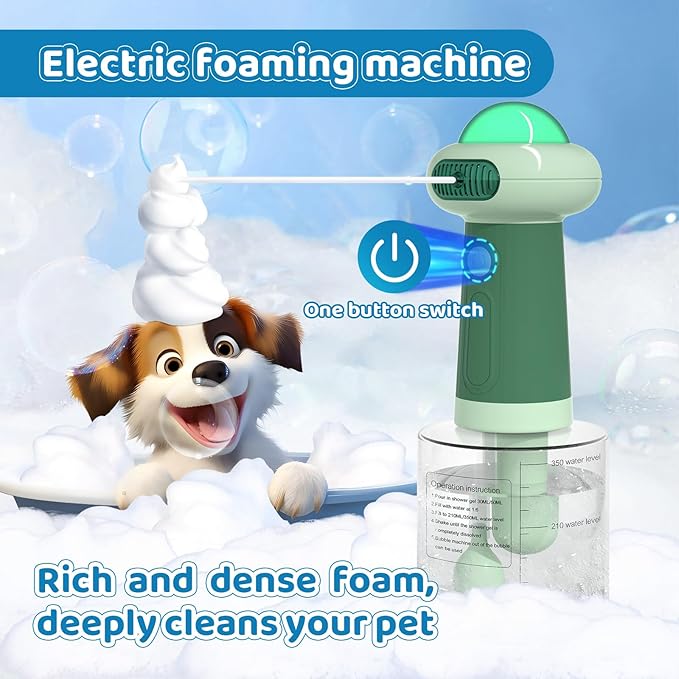 Electric Dog Shampoo Dispenser,IPX7 Cat Shampoo Sprayer,Pet Bath Supplies Automatic Foaming Shampoo Dispenser for Dog Deep Cleaing,Kitchen Sink，Bathroom Green-PawvioPets