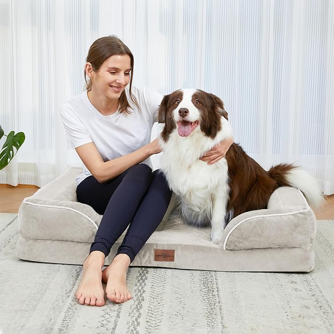 Comfort Expression Large Dog Beds Waterproof Orthopedic Foam Dog Sofa Beds Comfy Pet Bed with Washable Removable Cover & Non-Slip Bottom(Large,Beige)-PawvioPets