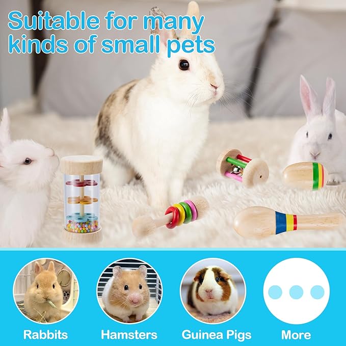 6 Pcs Wooden Bunny Toys - Safe Rabbit & Guinea Pigs Teeth Grinding Toys for Chinchillas, Hamsters & Small Animals - Indoor & Outdoor-PawvioPets