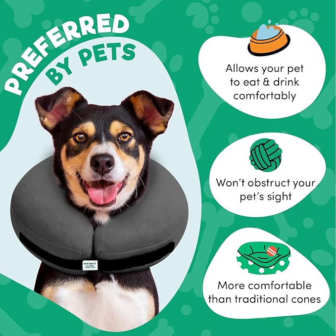 BENCMATE Inflatable Dog Cone Collar Alternative, Soft Dog Cone for Small Medium Large Dogs and Cats, Neck Recovery ECollar Donut Collar After Surgery (Large, Dark Grey)-PawvioPets