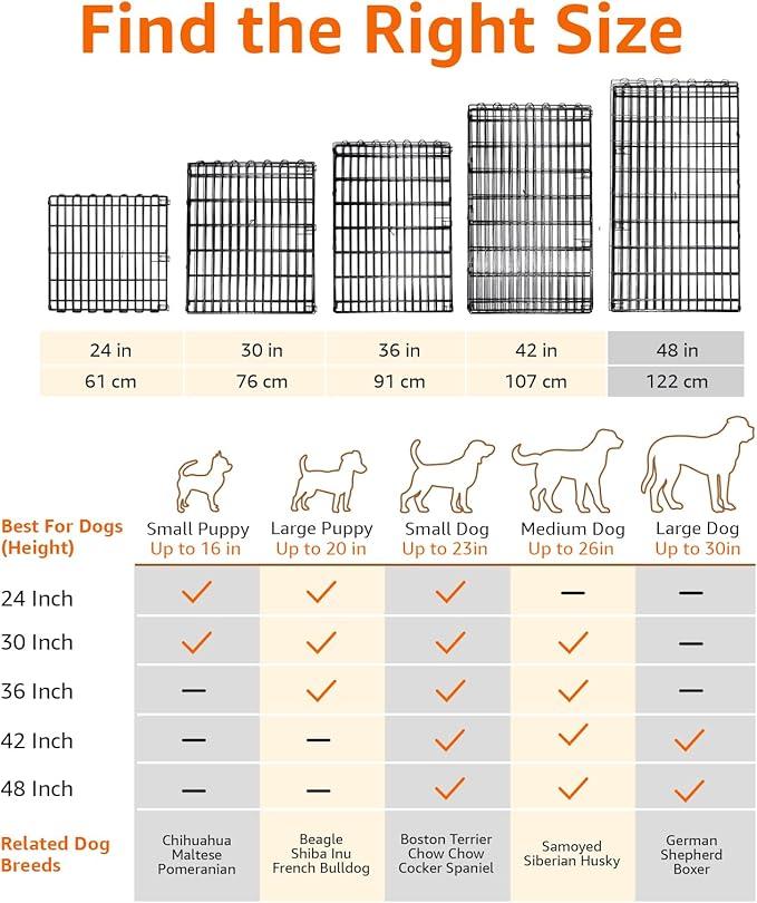 Amazon Basics Foldable Octagonal Metal Exercise Dog Playpen - Indoor/Outdoor, No Door, Extra Large (8 Panels, 24 x 48), Easy to assemble, store, and customize, 48" - X-Large, Black-PawvioPets