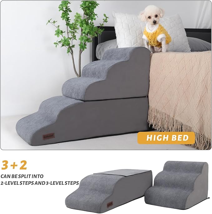 Dog Stairs and Ramp for High Bed, 5-Step Dog Steps for Small Dogs and Cats,Non-Slip Pet Stairs Suitable High Bed Climbing-PawvioPets