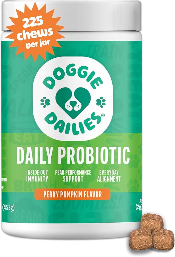 Doggie Dailies Probiotics for Dogs - Advanced Dog Probiotics with Prebiotics - Promotes Digestive Health - Supports Immune System and Overall Health (Pumpkin) 225 Soft Chews-PawvioPets