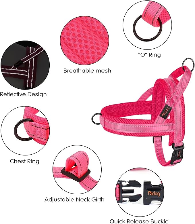 Didog No Pull Dog Harness with Soft Mesh Padded,Reflective & Quick Fit Light Weight Dog Strap Vest Harness,Easy for Walking Training (XS:Chest 15-18", Pink)-PawvioPets