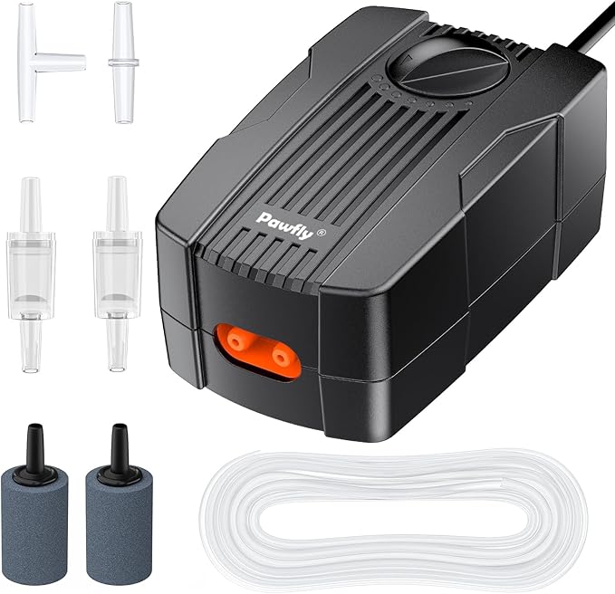 Pawfly Aquarium Air Pump Oxygen Pump for 10-200 Gallon Fish Tanks Buckets Dual Outlet Adjustable Ultra Quiet Aerator Pump with Accessories-PawvioPets