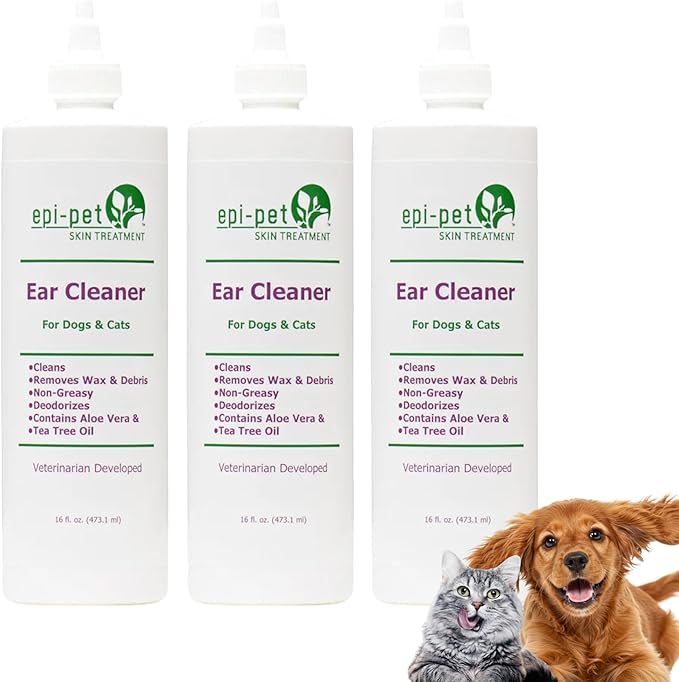 Dog & Cat Ear Cleaner Solution with Aloe Vera & Tea Tree Oil – Removes Itchy Ear Wax, Debris, Odor – Ears Wash, Drops & Flush for Pets, Dog Ears Cleaning, Cat Cleaner (16 oz- Pack of 3)-PawvioPets
