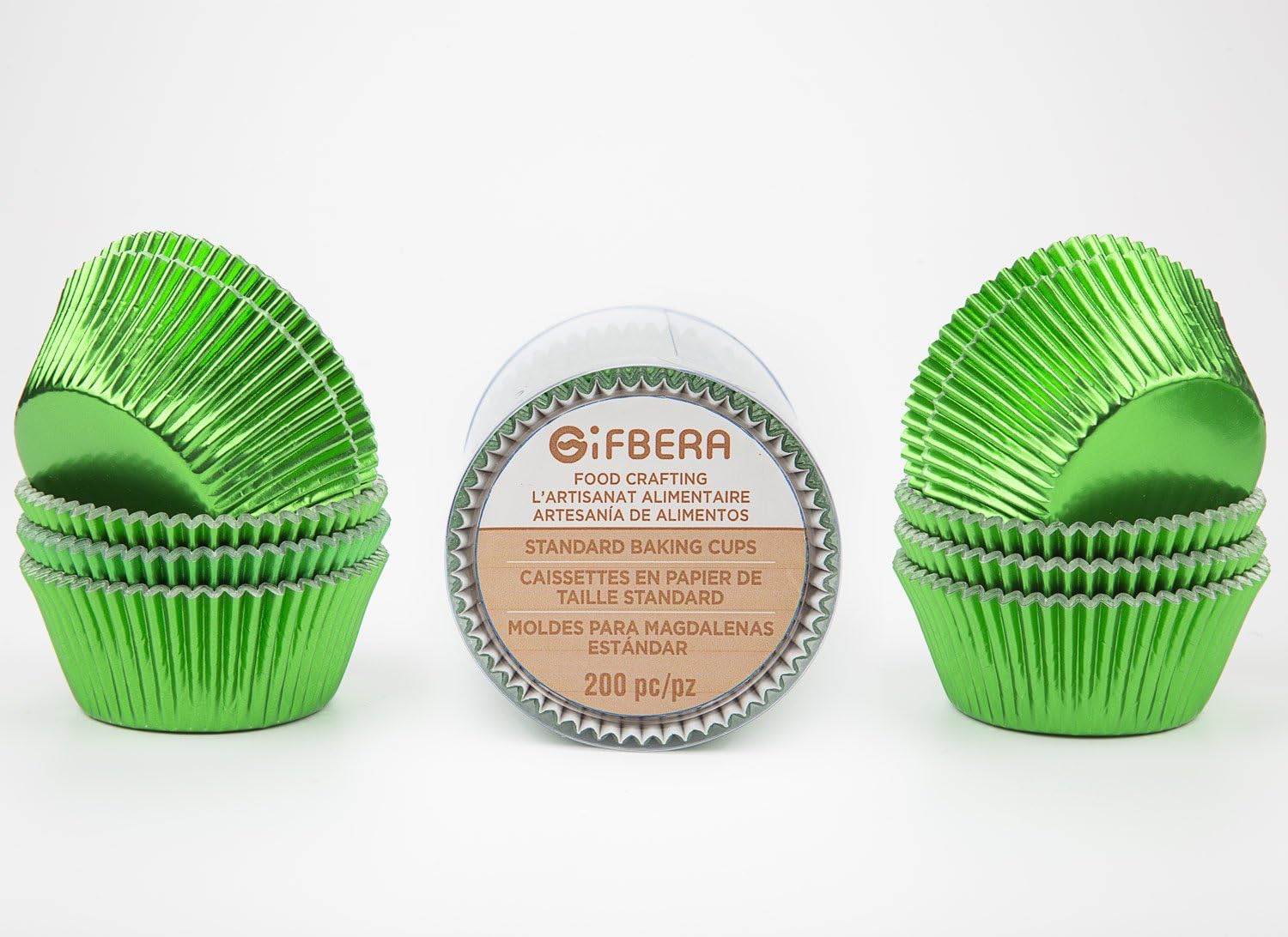 Gifbera Green Foil Standard Cupcake Liners Muffin Cups for Baking Holiday Party, 200-Count