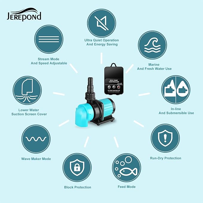 400GPH Aquarium Return pump with LCD display controller, 15W DC 24V aquarium pump for saltwater freshwater aquarium,fish tank,sump,20 speeds ECO Quiet Submersible and inline pump-PawvioPets