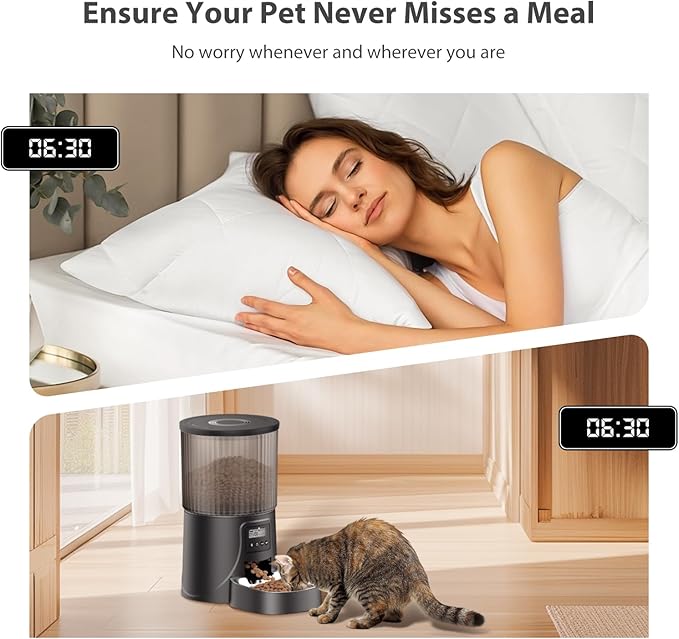 Automatic Cat Feeder: 4L Timed Cats Food Dispenser Programmable 1-6 Meal for Cat and Small Medium Dog- Auto Pet Feeder Easy to Set Up Dual Power Supply with Desiccant Bag| Detachable Washable-PawvioPets