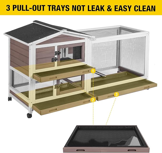 Aivituvin Rabbit Hutch Rabbit Cage Indoor with Casters Bunny Cage Outdoor for Small Animals with Pull-Out Tray-PawvioPets