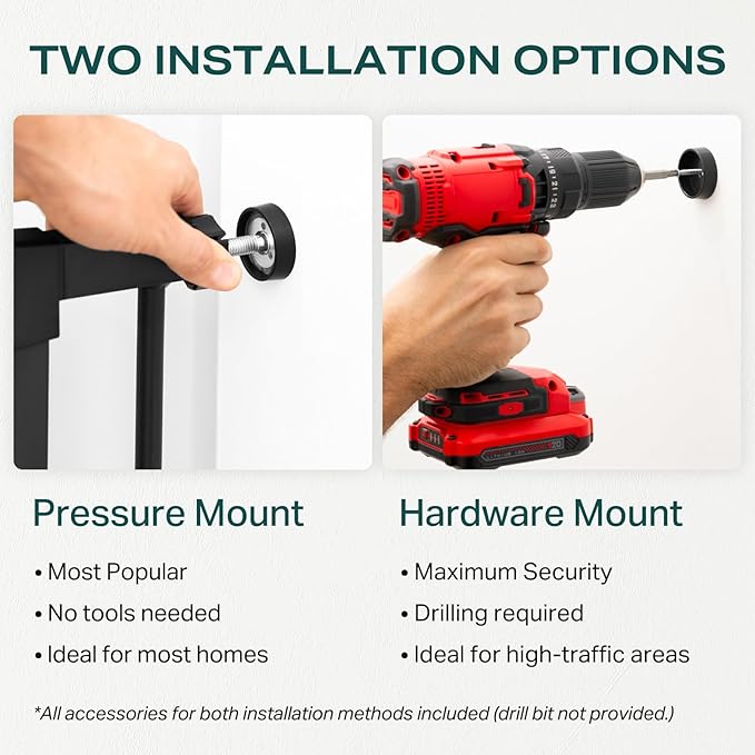 Cumbor 29.7-46" Baby Gate for Stairs, Toddler Safety Essentials for The House, Auto Close Dog Gate for Doorways, Mom's Choice Awards Winner-Easy Install Pressure Mounted Pet Gates for Dogs, White-PawvioPets