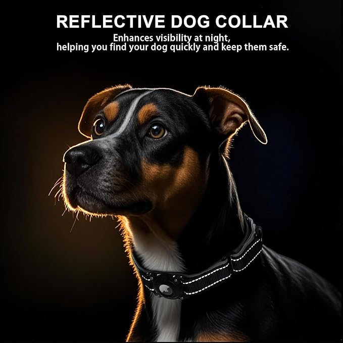 Airtag Dog Collar with Martingale Design, IP68 Waterproof Air Tag Collar Holder, Adjustable Reflective Soft Padded Nylon Dog Collar for Large Medium Small Dogs-PawvioPets