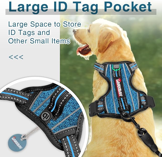 BARKBAY Dog Harness No Pull with ID Tag Pocket - Heavy Duty, Reflective, Easy Control for Large Dogs(Blue/Black,L)-PawvioPets