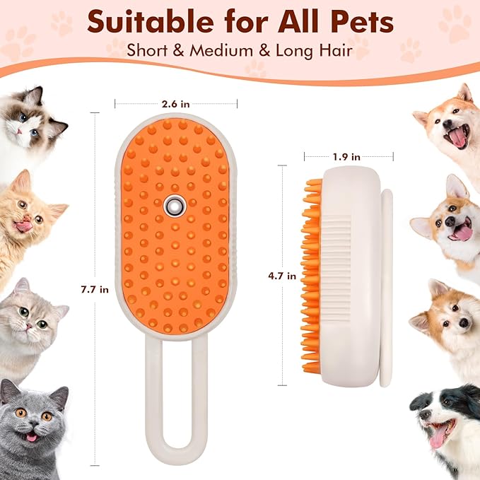 Cloud Care Cat Brush, Cat Steam Brush for Shedding, 4-In-1 Self-Cleaning Pet Steam Brushs for Long and Short Hair Cats and Dogs Grooming Supplies-PawvioPets