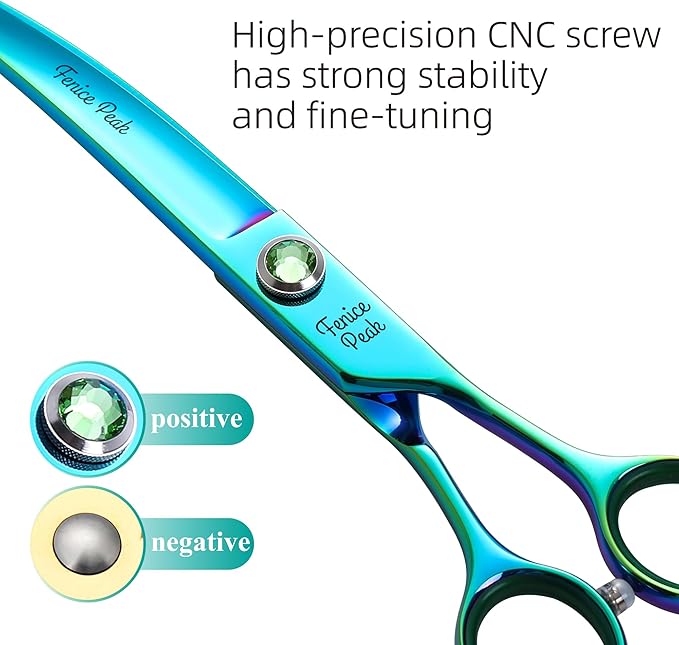 Fenice Peak 7.5'' Green Curved Dog Grooming Scissors Pet Shears with Ergonomic Offest Handle and Simulated Emerald Screw 440C Grooming Scissors Trimming Shears Durable and Sharp-PawvioPets