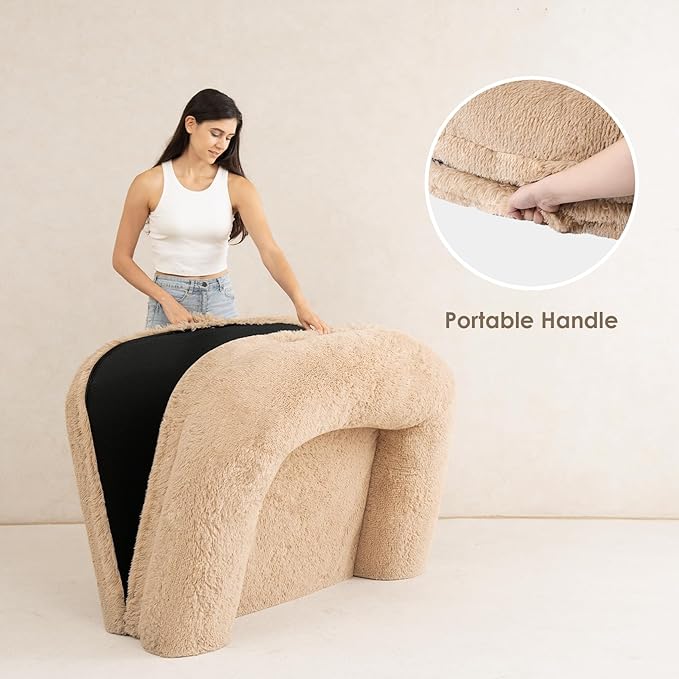 EHEYCIGA Foldable XL Dog Bed, Faux Fur Fluffy Pet Couch Bed for Large Dogs, Orthopedic Calming Memory Foam Big Pet Bed, Washable Soft Pet Sofa Bed with Non-Slip Bottom, Camel, 46"x34"x6.5"-PawvioPets