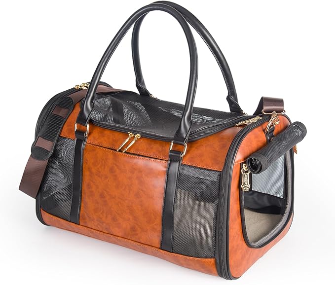 Dog Soft-Sided Carriers Pet Carrier for Small Dogs Cats, Fashion PU Leather Small Dog Carrier Pet Purse, Airline Approved Travel Pet Carrier for Puppy Kitten Small Animals-PawvioPets
