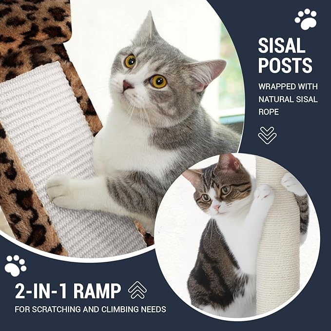 Allewie 68 Inches Cat Tree/House and Towers for Big Feline/Scratching Post/Multi-Level Large Kitty Climbing Tree with Condo/Leopard Print-PawvioPets