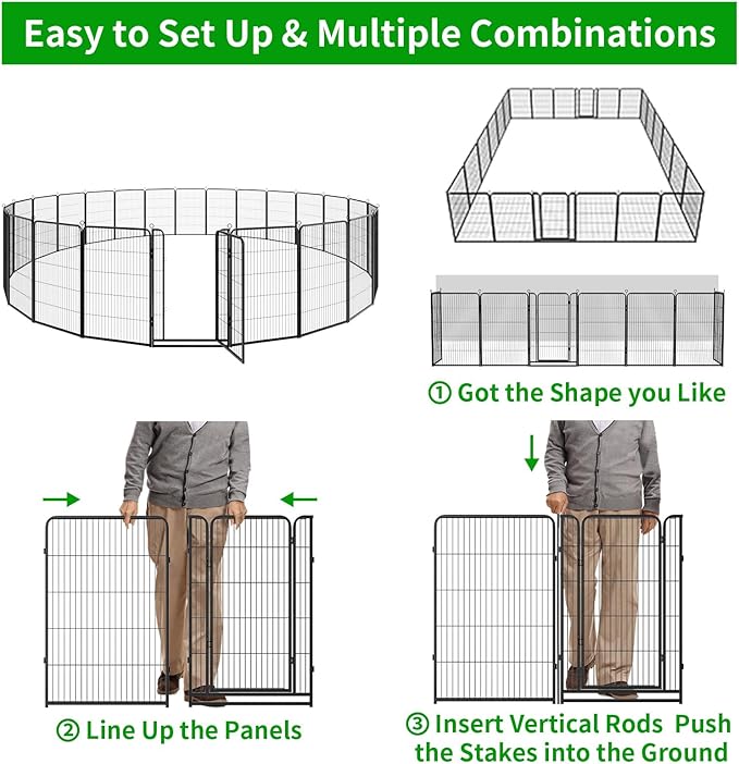 Dog Playpen Outdoor Extra Wide 24 Panels Heavy Duty Dog Fence 47" Height Anti-Rust with Doors Portable for RV Camping Yard, Total 63FT, 316 Sq.ft, Snowy Black-PawvioPets