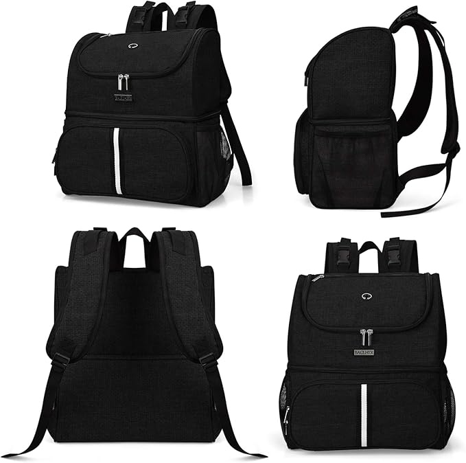 BAGLHER Pet Travel Bag, Double-Layer Pet Supplies Backpack (for All Pet Travel Supplies), Pet Travel Backpack with 2 Silicone Collapsible Bowls and 2 Food Baskets Black-PawvioPets