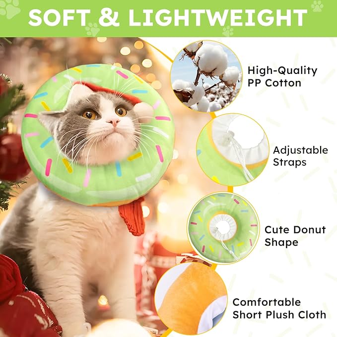 Cat Cone Collar Soft, Cat Recovery Collar for Wound Healing Cute Donut Adjustable Kitten Cones to Stop Licking Comfortable Lightweight Neck Elizabethan Collars for Kittens After Surgery-PawvioPets