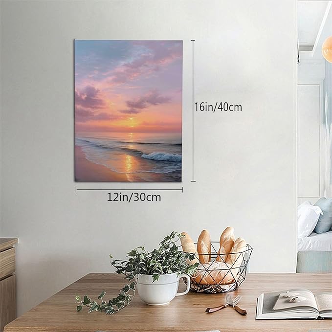 Beach Sunset Wall Art Ocean Coastal Scenery Wall Decor Seascape Picture Canvas Landscape Painting Print Framed Artwork Decorations for Living Room Office Bedroom Kitchen 12"x16"-PawvioPets