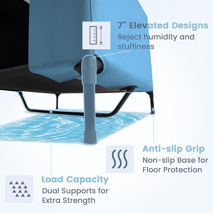 42" 2-in-1 Dog House for Medium Dogs, Elevted Dog House Outdoor/Indoor, Puppy Shelter Outside,Water Resistant 600D PVC and Durable 2x1 Textilene Raised Dog Bed(Blue)-PawvioPets