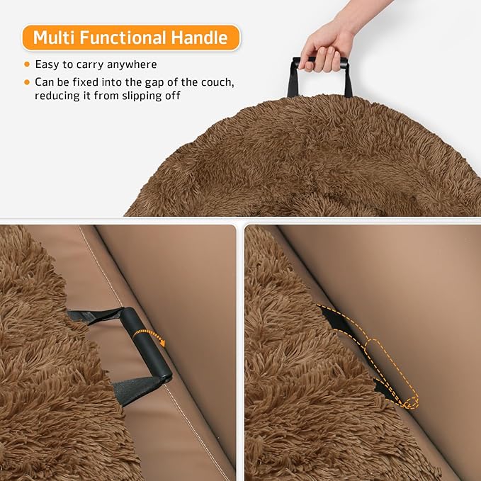 GGIB Calming Dog Bed Fluffy Plush Dog Mat for Furniture Protector with Removable Washable Cover for Large Medium Small Dogs and Cats (Medium, Brown)-PawvioPets