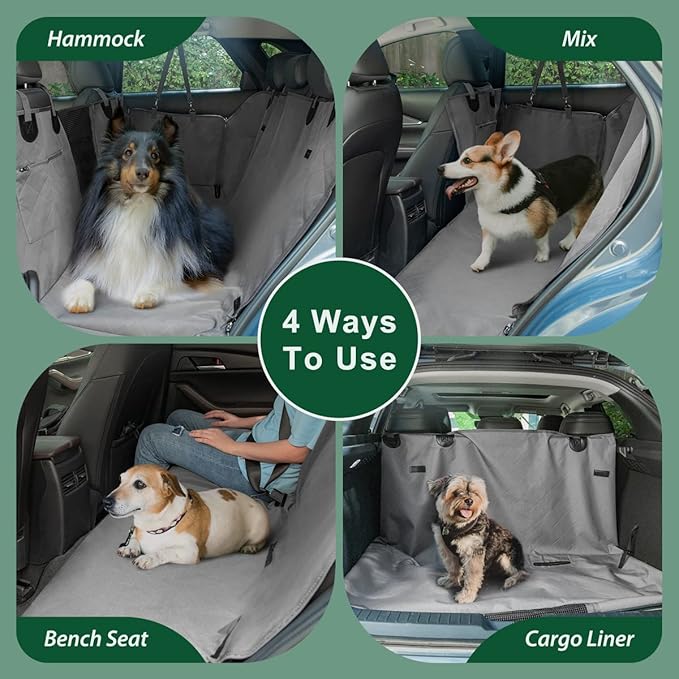 Dog Car Seat Cover for Back Seats 100% Waterproof with Metal Buckle Mesh Window Scratch Proof Heavy Duty Rear Backseat Protector Hammock for Pet, SUV Truck Vehicle Accessories, 54" x 58", Grey-PawvioPets