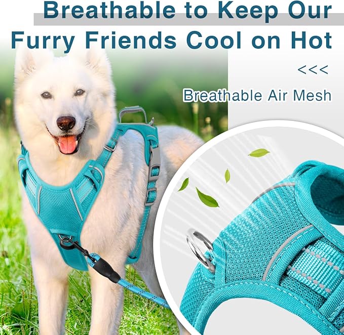 BARKBAY Dog Harness No Pull with ID Tag Pocket - Heavy Duty, Reflective, Easy Control for Large Dogs(Ocean Blue,M)-PawvioPets