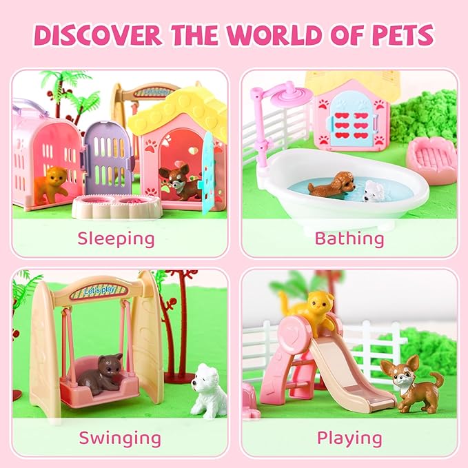 21 PCS Pet Sensory Bin, Dog & Cat Sandbox with Sand & Box, Play Sand Art Toys Kit, Pet Care Play Set, Beach Toys for Kids Ages 4-8, Birthday Gift Girls Boys 3 4 5 6 7 Years Old-PawvioPets