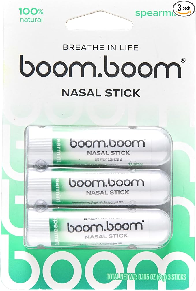 BoomBoom Nasal Stick | Vapor Flow Technology | Cool Refreshing Sensation | Natural Mood Boost | Simple Ingredients | Essential Oils + Menthol Inhaler (Spearmint)-PawvioPets