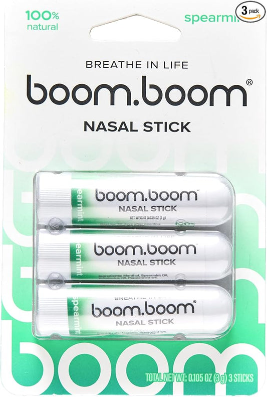 BoomBoom Nasal Stick | Vapor Flow Technology | Cool Refreshing Sensation | Natural Mood Boost | Simple Ingredients | Essential Oils + Menthol Inhaler (Spearmint)-PawvioPets