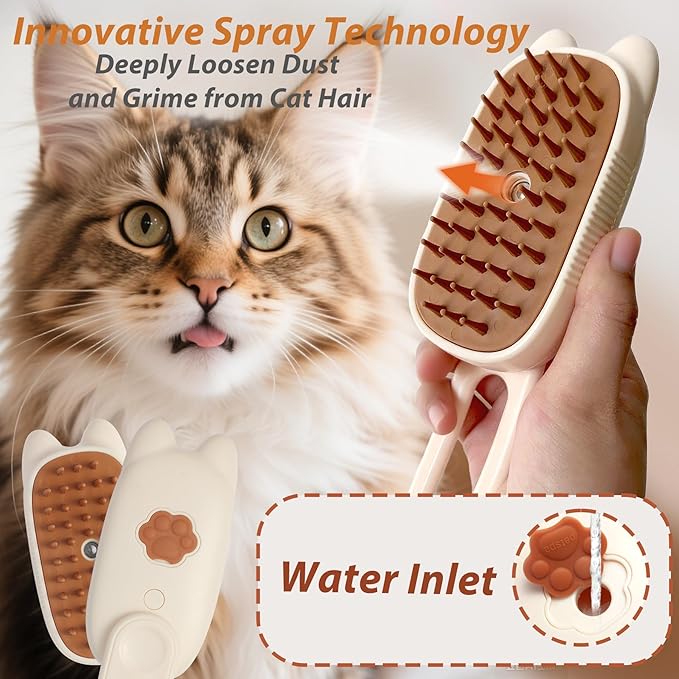4 in 1 Cat Steam Brush Rechargeable Anti-Static Pet Spray Hair Removal Comb for Shedding and Grooming Multi-functional Pet Massage Brushes for Cats Dogs Small Animals-PawvioPets