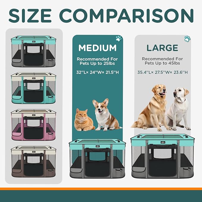 Foldable Pet Kitten Playpen, Waterproof Portable Pet Cat Dog Playpen Kennel Tent for Small Dog Cat, Removable Shade Cover, Come with Free Carrying Case, Indoor Outdoor Use for Small Animals, BlackTeal-PawvioPets